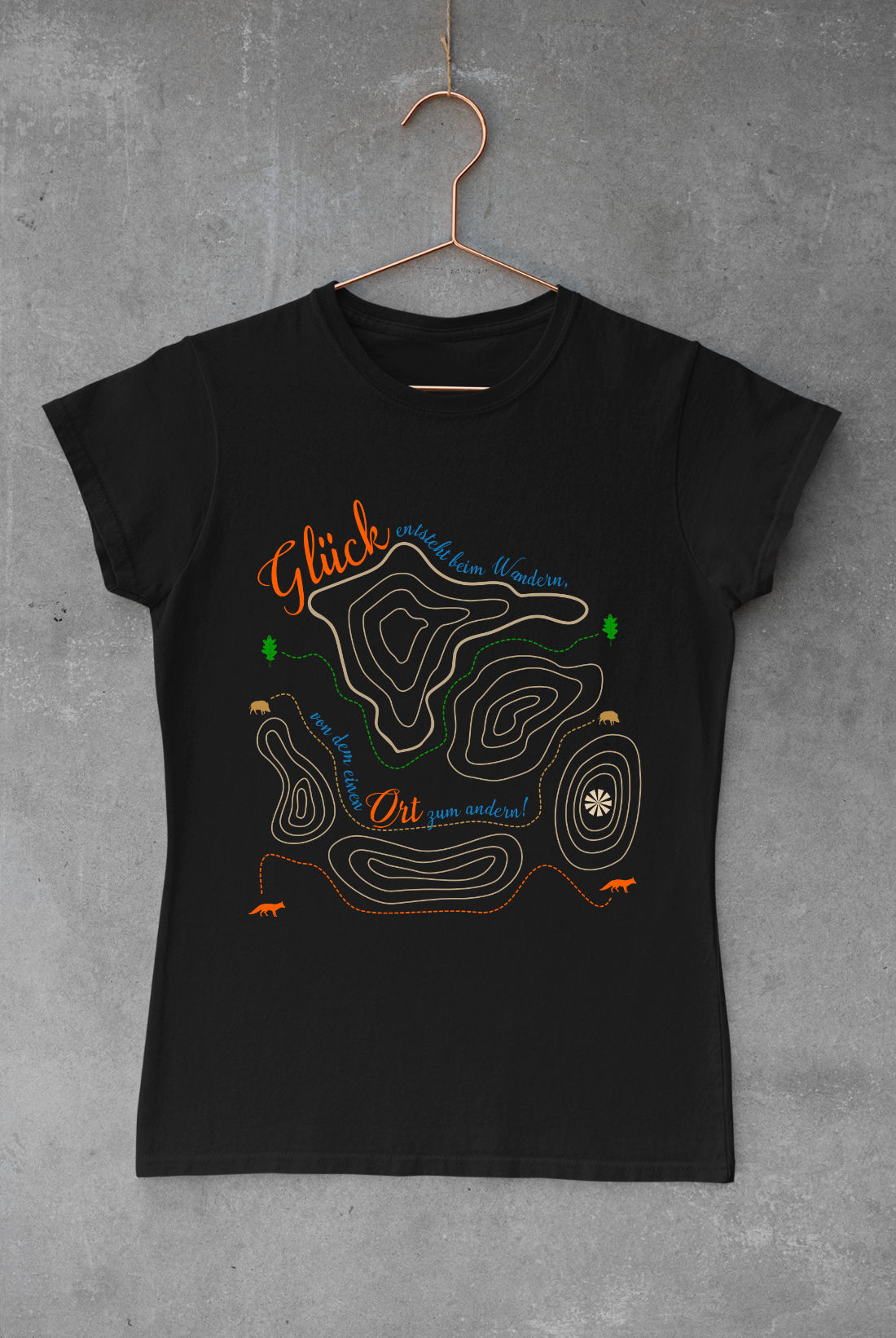 Wandern-T-Shirt "Glück entsteht beim Wandern Topologie"