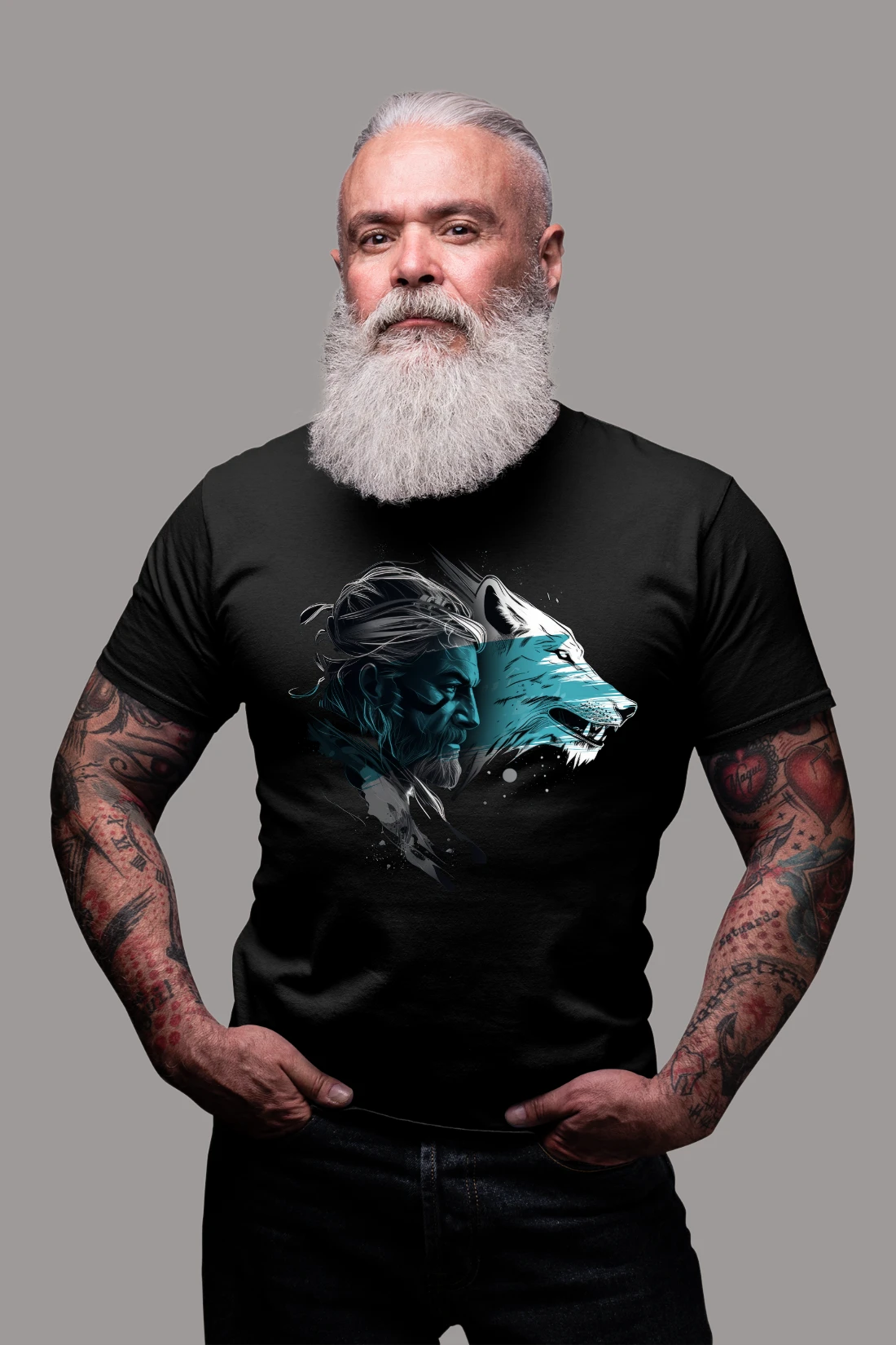 Wikinger-tshirt Krieger mit Wolf