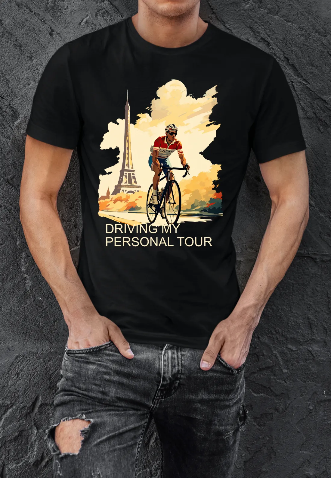 Fahrrad-T-Shirt-Tour-de-France-Rennradfahrer im Vintage Style