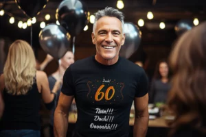 Fröhlicher Mann mit T-Shirt zum 60. Geburtstag