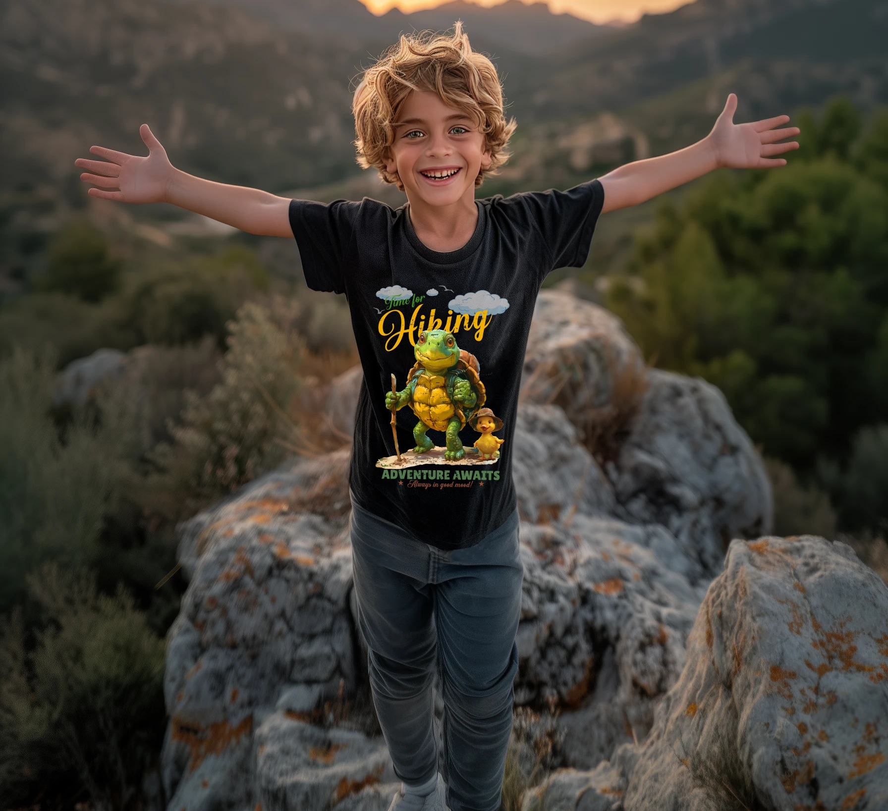 Kinder-T-shirts - Wandern-T-Shirt-Junge mit Turtle-duck-hiking-Shirt