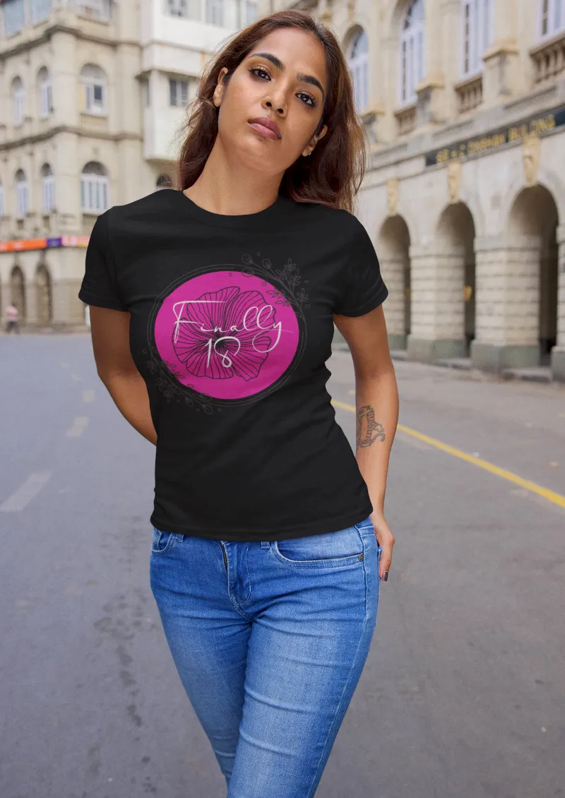 junge Frau mit T-Shirt-18-Geburtstag-romantic-circle