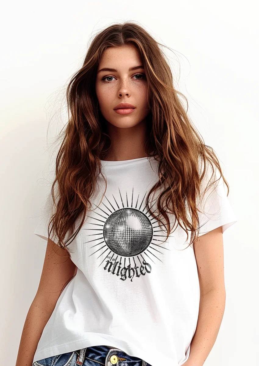 Frau coole-t-shirts-diskokugel-enlighted